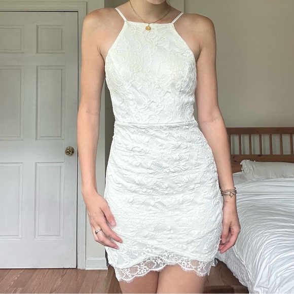 White Lace Mini Dress - Picture 3 of 6